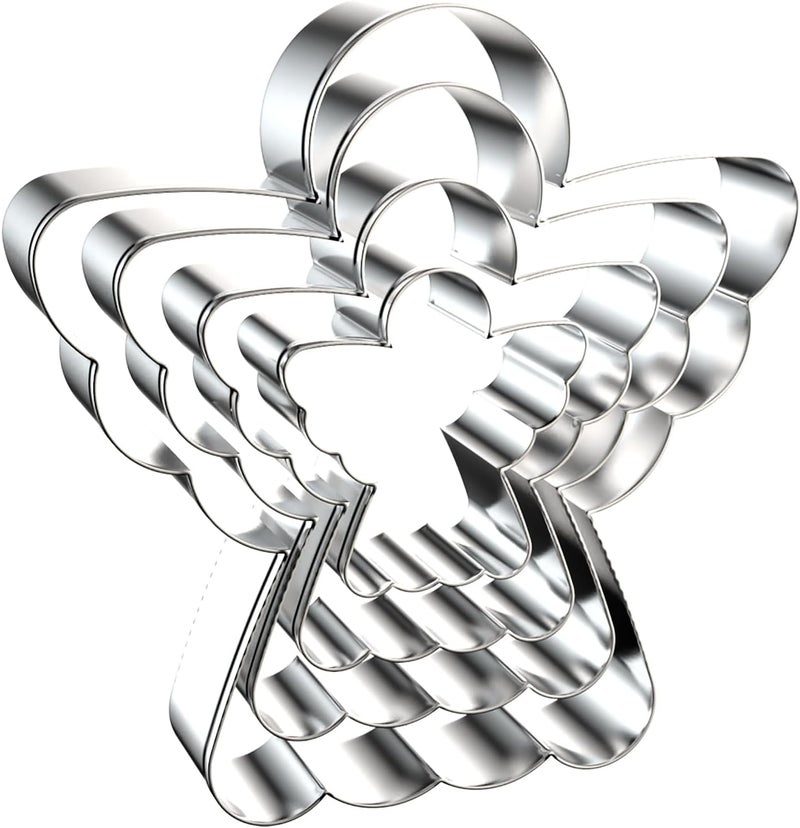 QAAQS Angel Cookie Cutters Shapes Set for Kids Birthday Party Religious Baptism Christmas Baking - 5 inch, 4 inch, 3 inch, 2 inch - Stainless Steel - Image 1